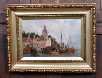 Unsigned Oil Painting Of Oudehoofpoort, Rotterdam (after Vickers) SAI3961 sailing ships Antique Art Unsigned Oil Painting Of Oudehoofpoort, Rotterdam (after Vickers) SAI3961