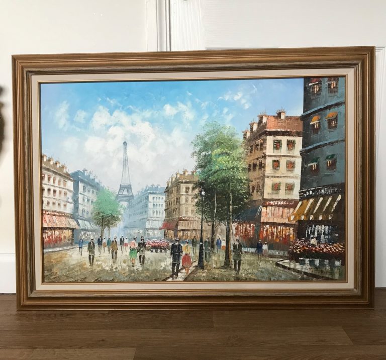 Eiffel Tower Impressionist Parisian Street Scene By Caroline Burnett Large Antique Oil Portrait Paintings Of Paris
