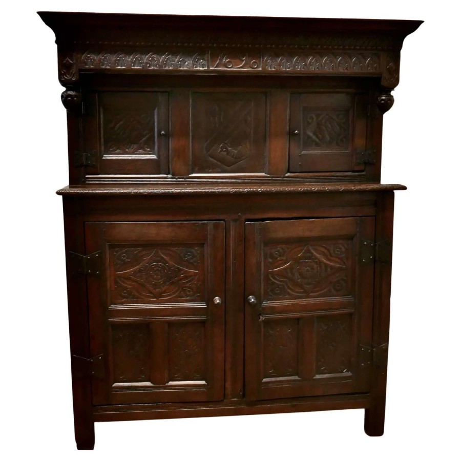 1696 French Carved Oak Court Cupboard, Cottage size Livery Cupboard