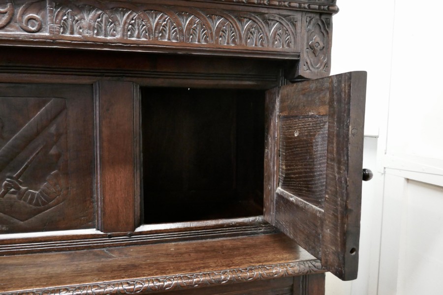 1696 French Carved Oak Court Cupboard, Cottage size Livery Cupboard - Image 12