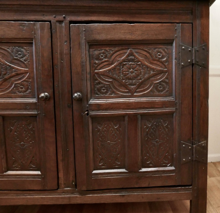 1696 French Carved Oak Court Cupboard, Cottage size Livery Cupboard - Image 13