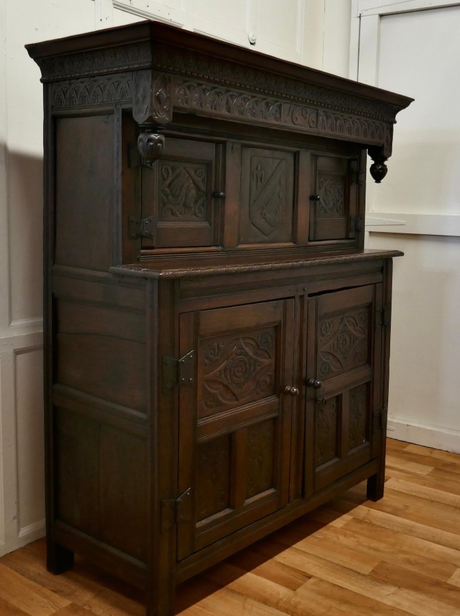 1696 French Carved Oak Court Cupboard, Cottage size Livery Cupboard - Image 16