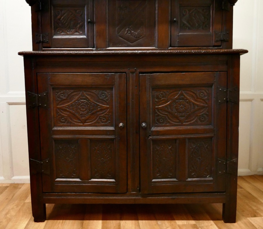 1696 French Carved Oak Court Cupboard, Cottage size Livery Cupboard - Image 5