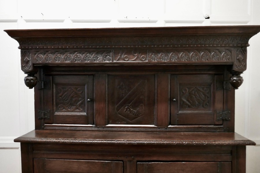 1696 French Carved Oak Court Cupboard, Cottage size Livery Cupboard - Image 8