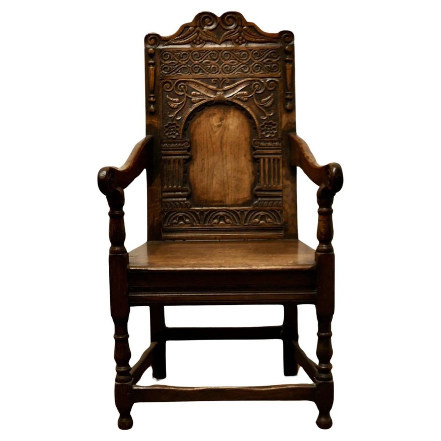 18th Century Carved Oak Celtic Wainscot Chair This is a Handsome Chair