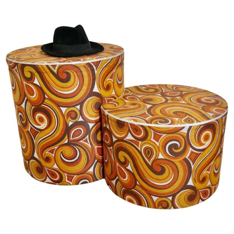 1960s Psychedelic Retro Paisley Print, Table with Seat