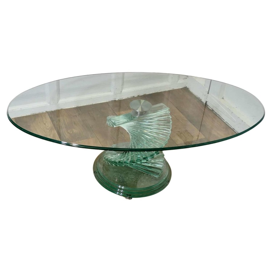 1970s Retro Design Glass Coffee Table set on a Glass Spiral Helix