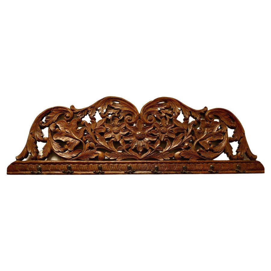 19th Century Carved Teak Wall Hanging Coat Rack