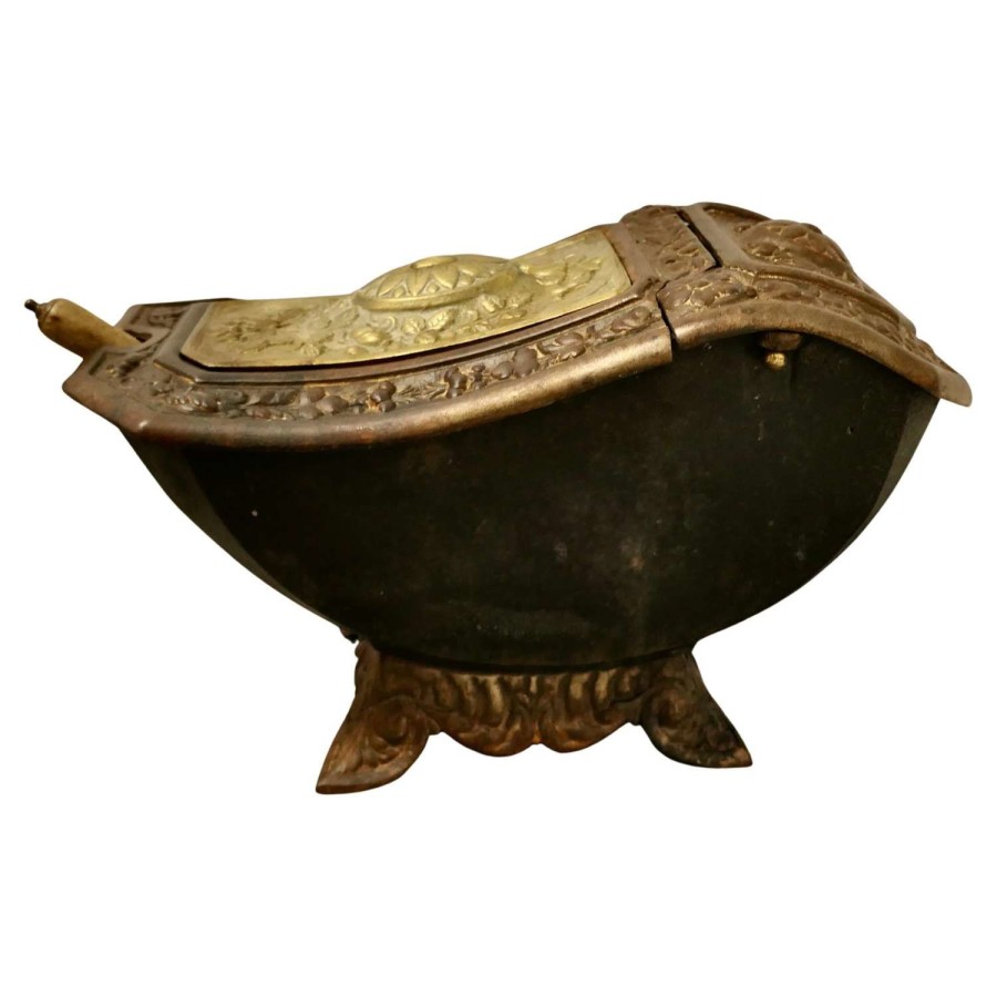19th Century Cast Iron and Brass Art Nouveau Coal Scuttle