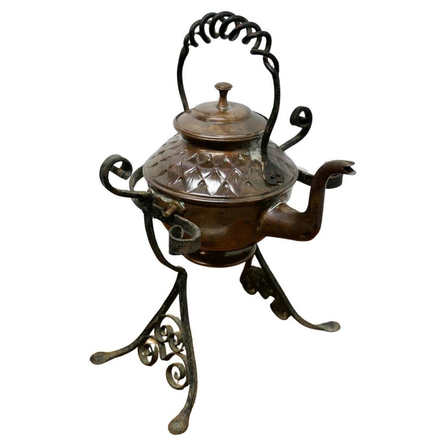 19th Century Copper Kettle on a Wrought Iron Stand