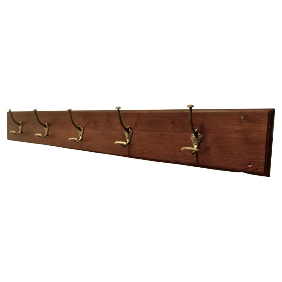 19th Century French Long Oak 5 Double Peg Coat Rack