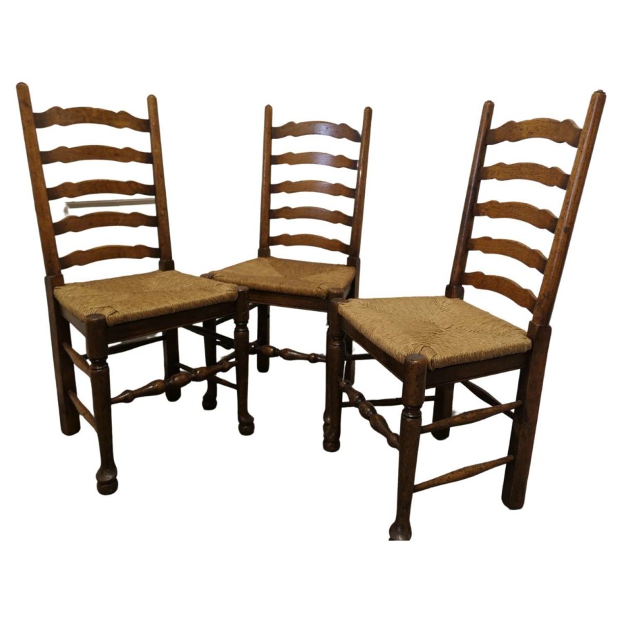 19th Century Set of 3 Farmhouse Ladder Back Dining Chairs