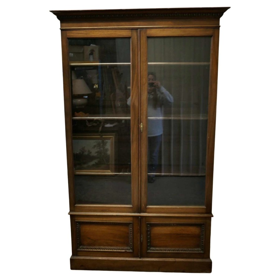 19th Century Tall Glazed Bookcase, with Cupboard under