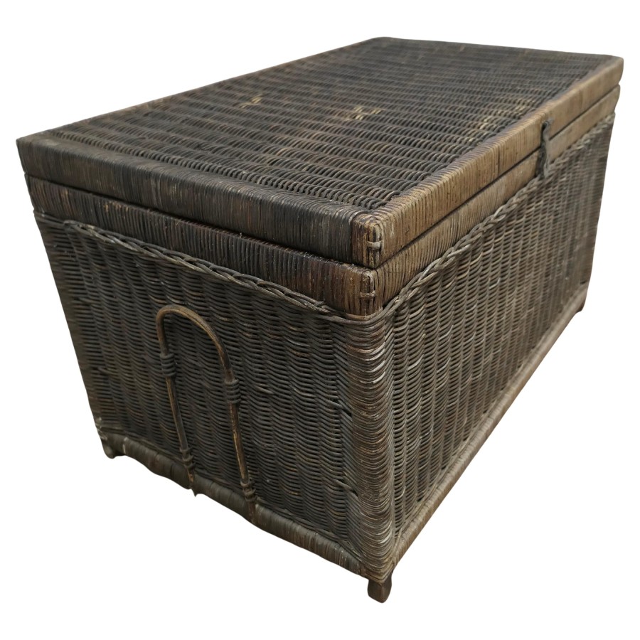 19th Century Woven Wicker Vintage Travel Chest - Image 2