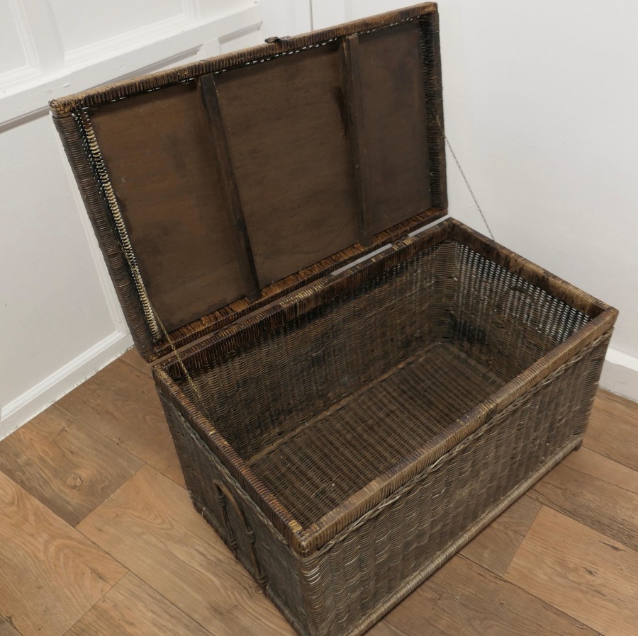 19th Century Woven Wicker Vintage Travel Chest - Image 6