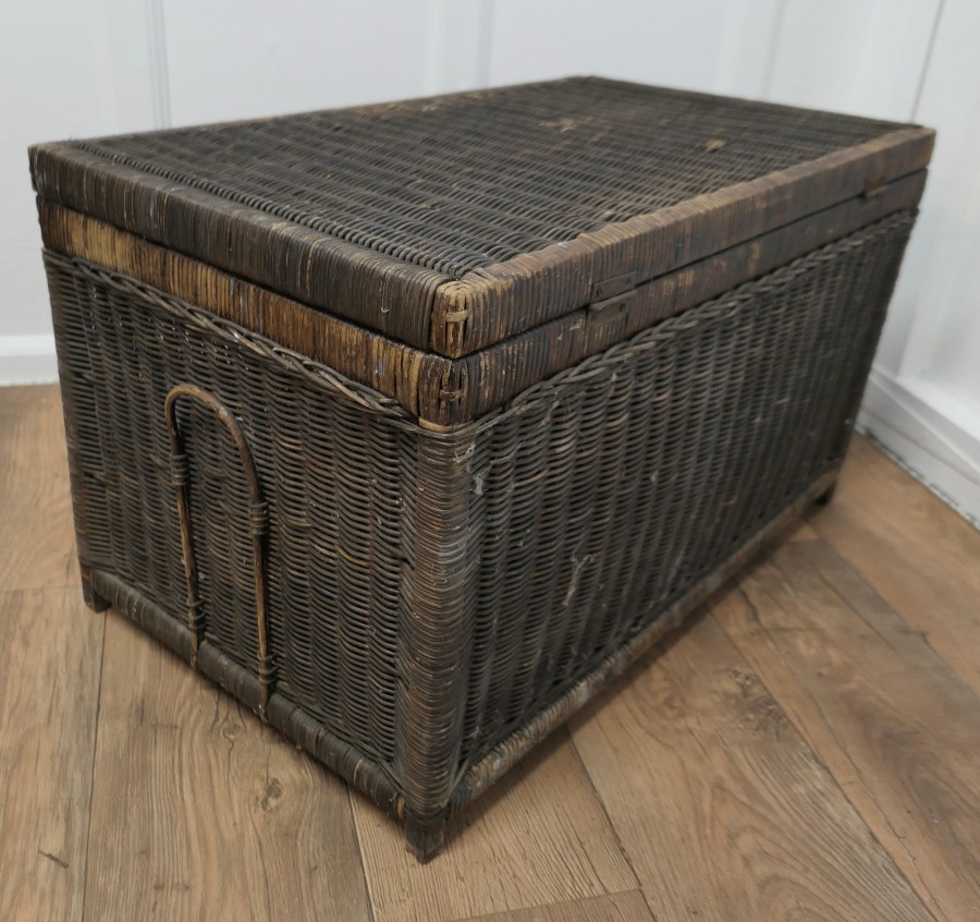 19th Century Woven Wicker Vintage Travel Chest - Image 7