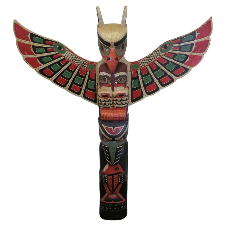 20th Century Native American Painted Totem Pole A painted animal totem