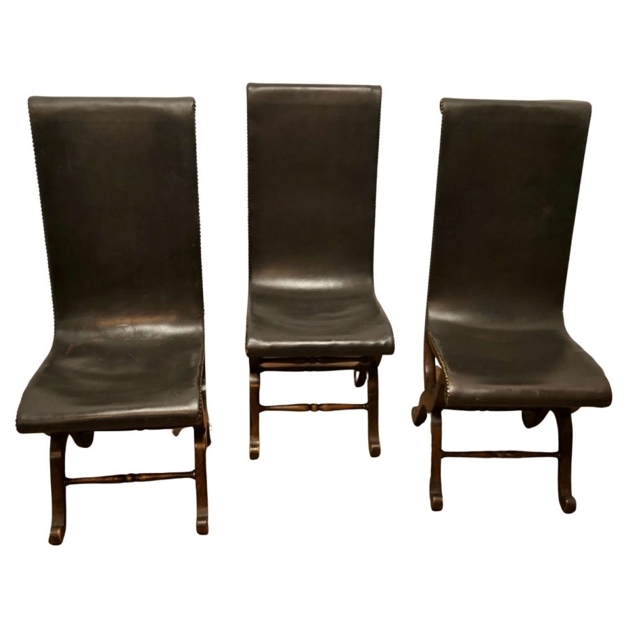 3 Matching Midcentury Leather and Oak Fireside Sling Chairs by Pierre