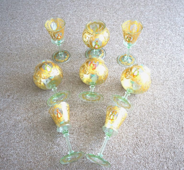 Set of 4 RareVenetian Hand Painted Goblets & 4 Wine Glasses – Free UK Postage