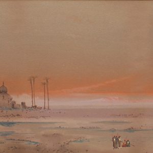 Oasis in the decert by Gustus Osborne LAMPLOUGH (English 1877-1930)