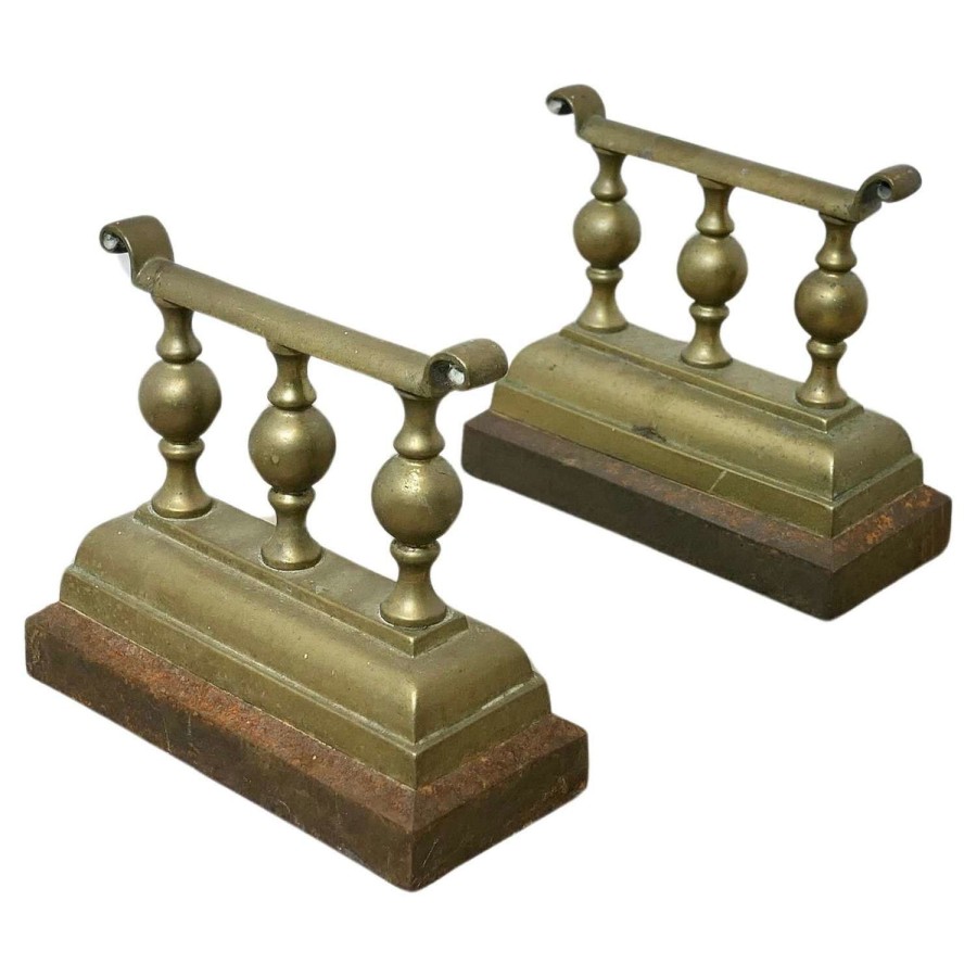 A Heavy and Attractive Pair of Victorian Brass Andirons or Fire Dogs