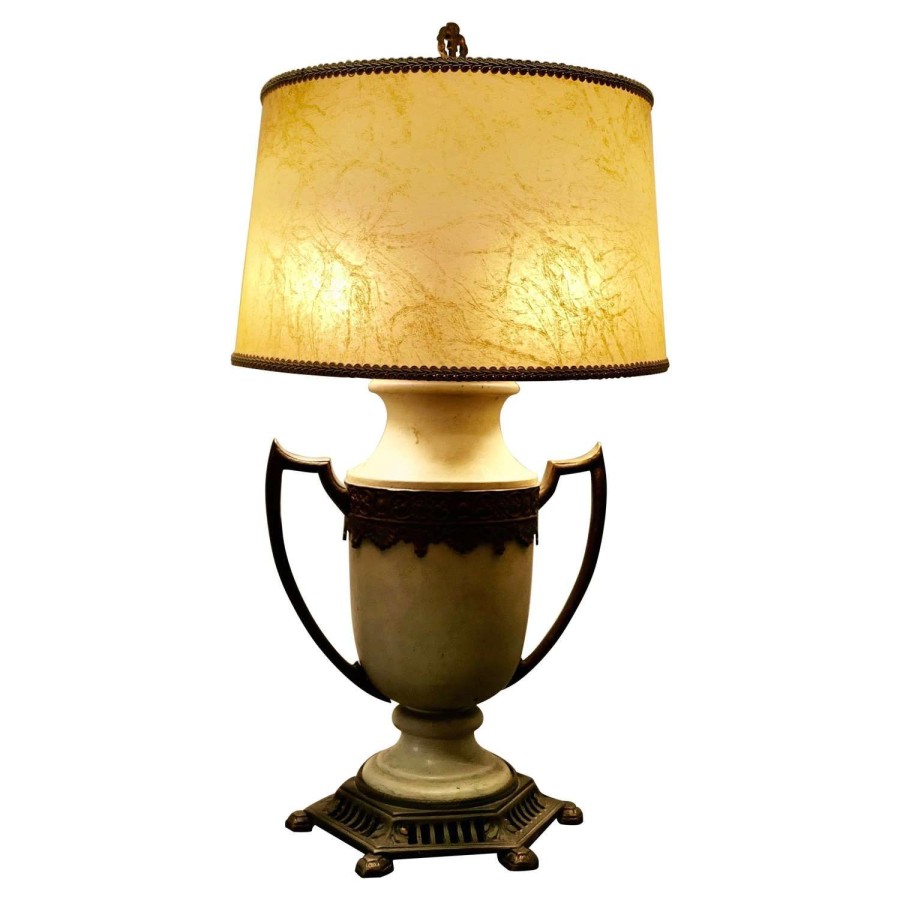 A Large French Toleware and Brass Table Lamp