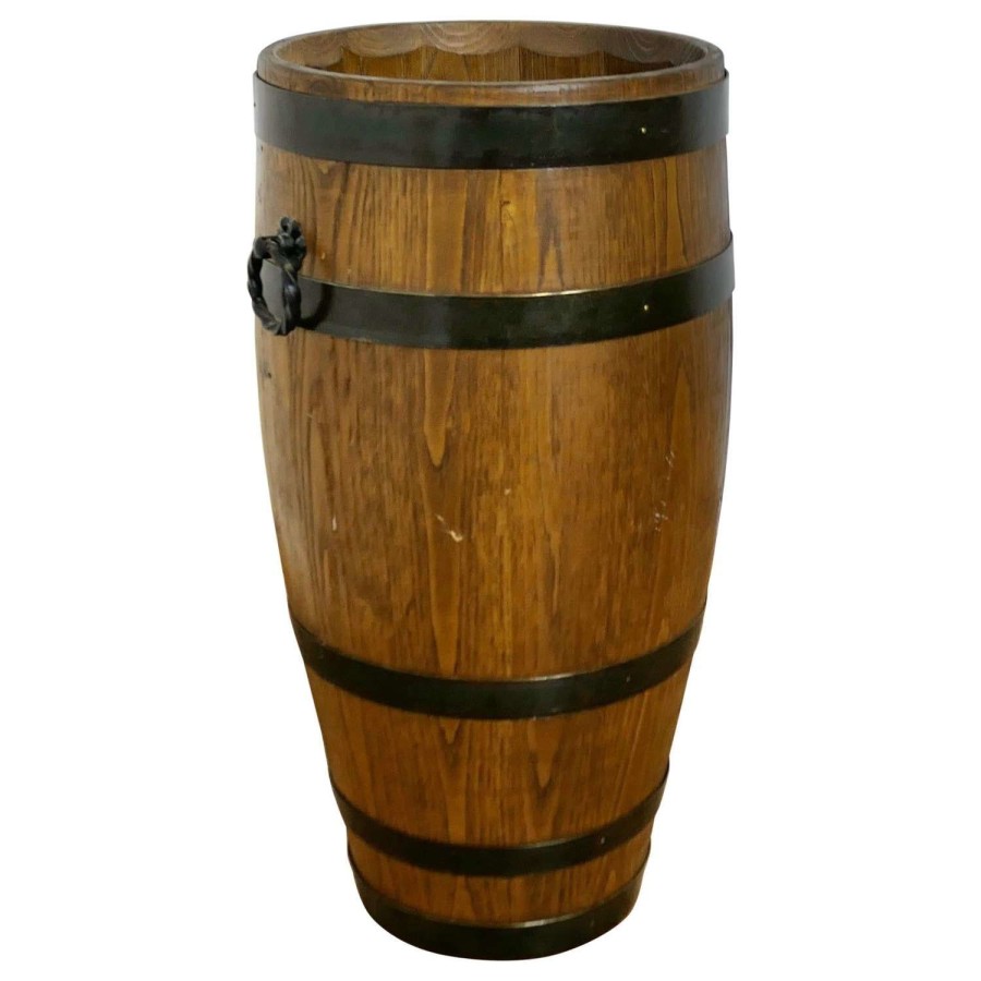 A Large Golden Oak Iron Bound Barrel Stick Stand This good looking piece