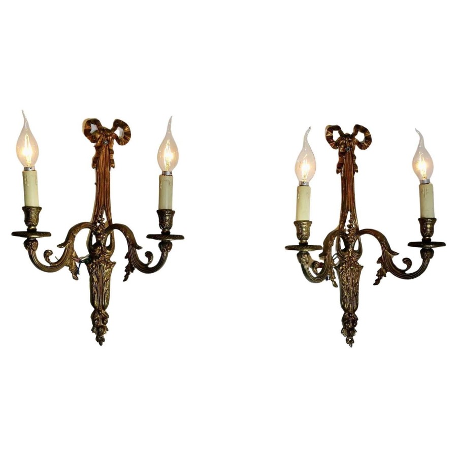 A Pair of French Brass Twin Wall Lights