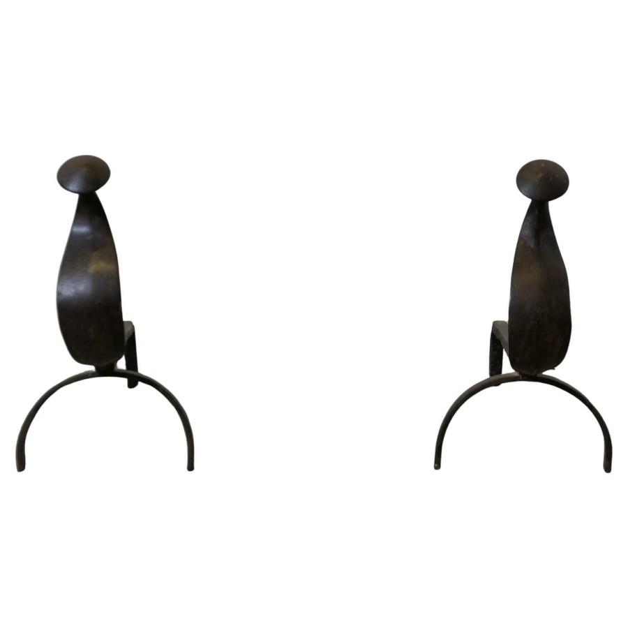 A Pair of French Gothic Iron Andirons or Fire Dogs