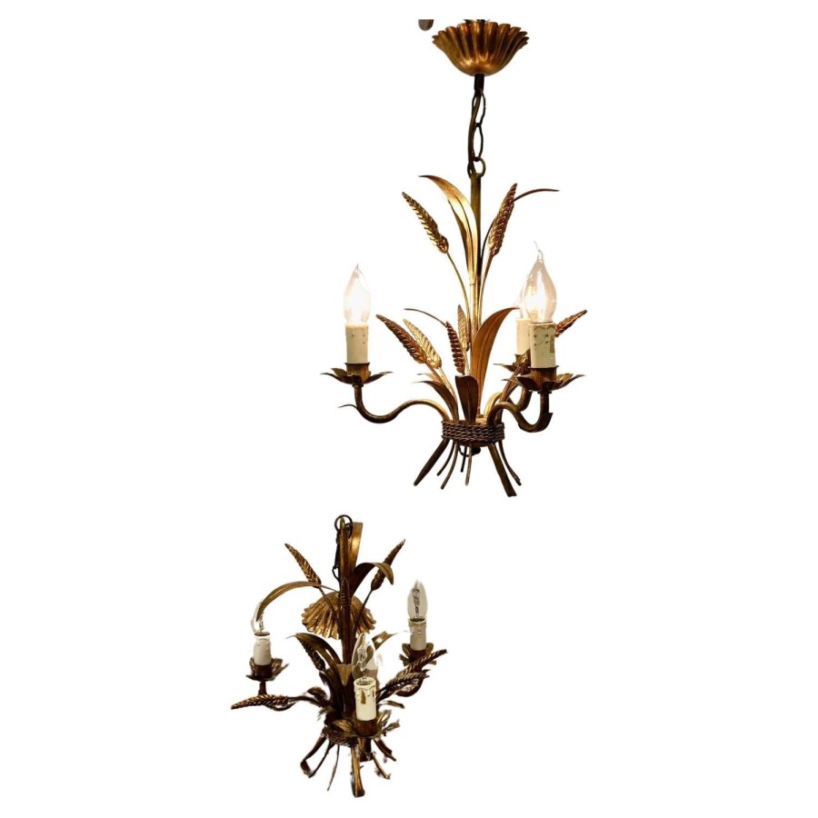 A Pair of Matching French Toleware Gilded Pendant Lights These are very pretty