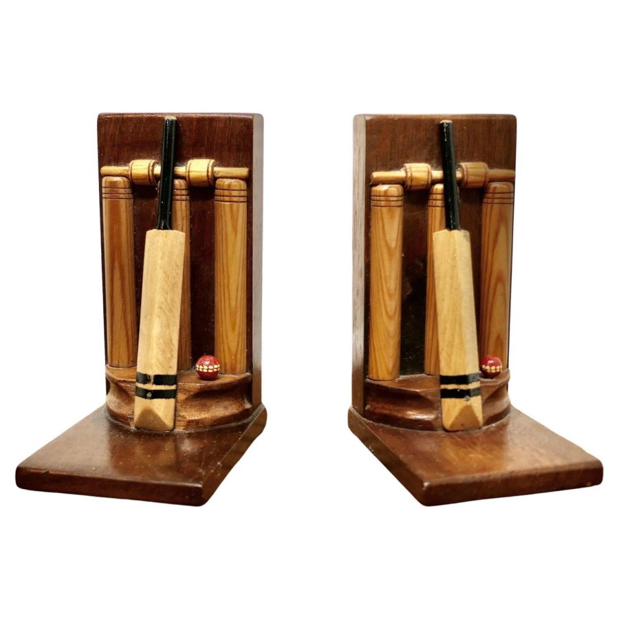 A Pair of Mid Century Quirky Bookends on a Cricket theme