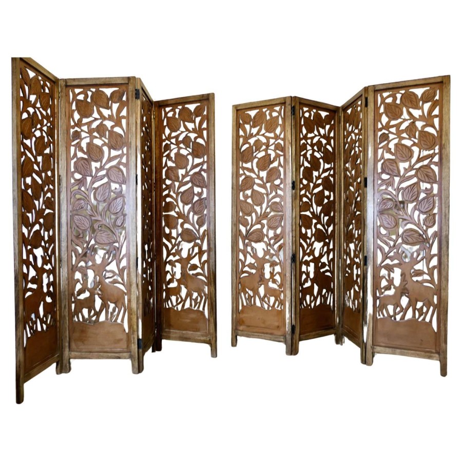 A Pair of North African Carved Pierced 4 Fold Screens