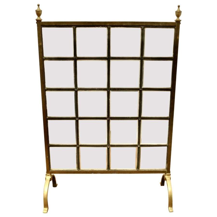 A Victorian Brass and Glass Art Nouveau Fire Screen