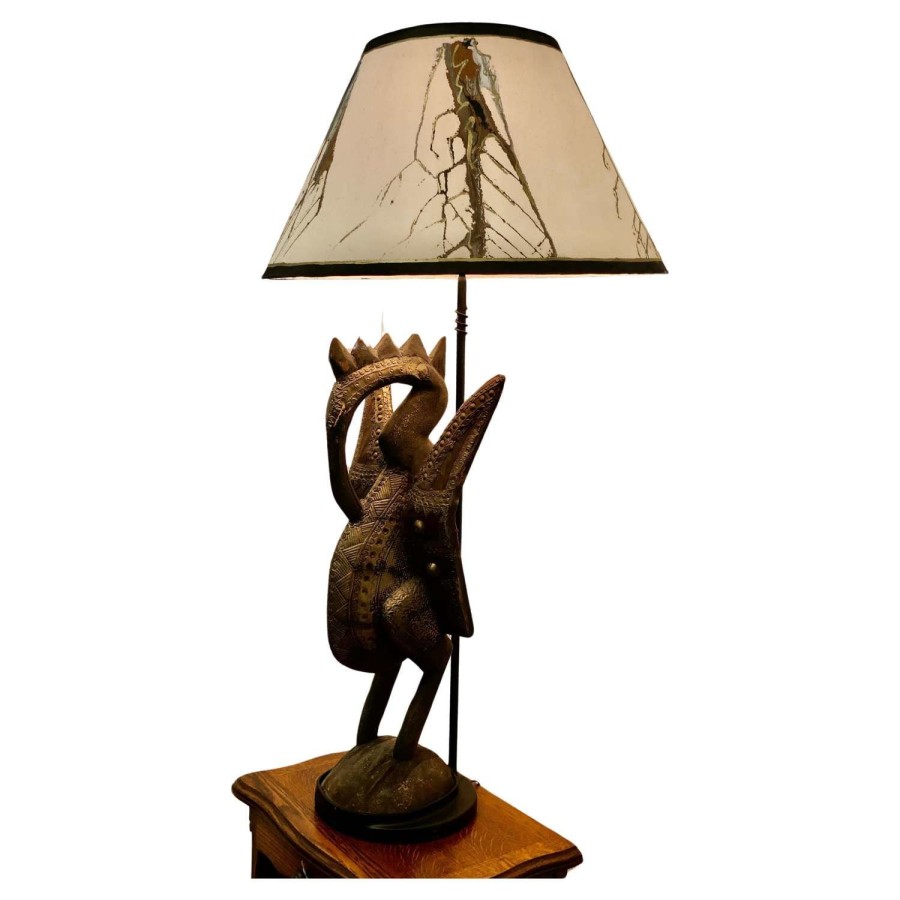 African Senufo Bird Carved Wood Sculpture, set as a Tall Lamp