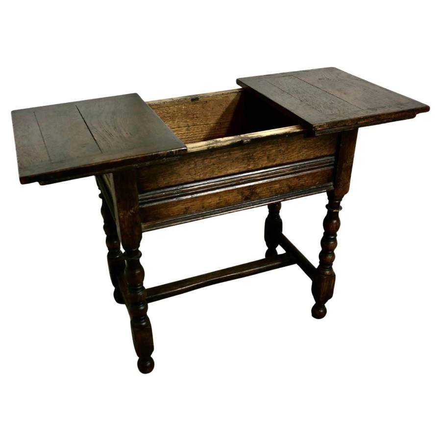 An Oak Joint Stool, Occasional Table, Sewing Box