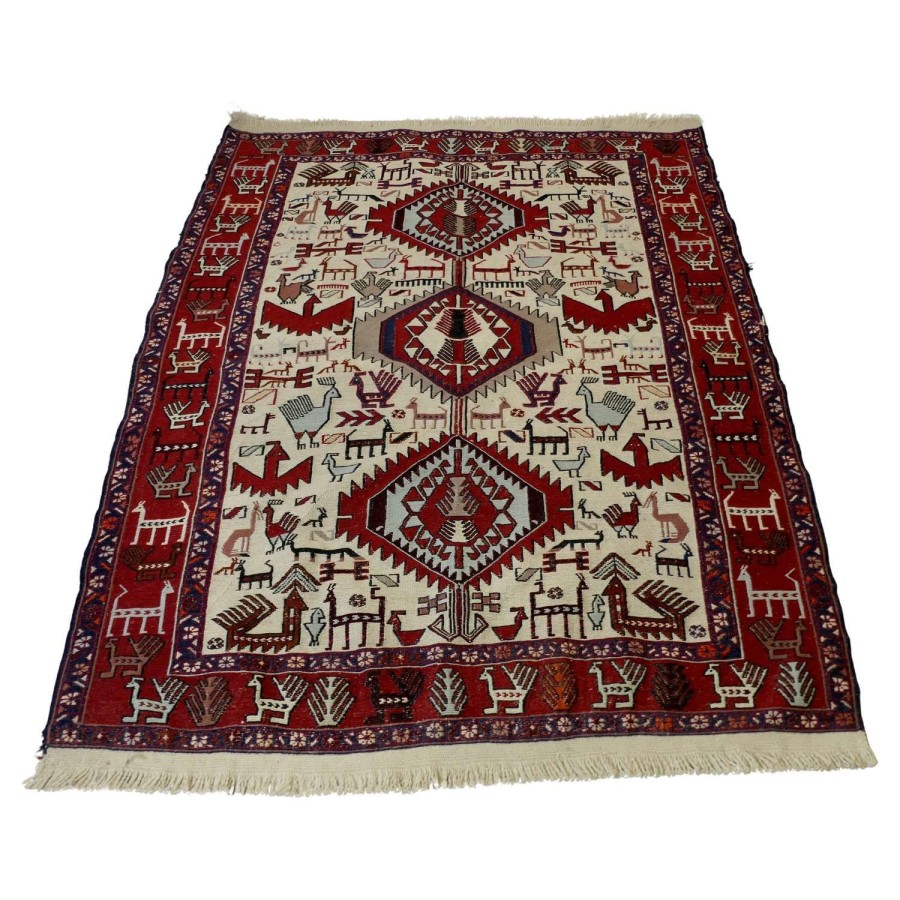 Antique Hand Woven Wool Rug A lovely piece with a wide border