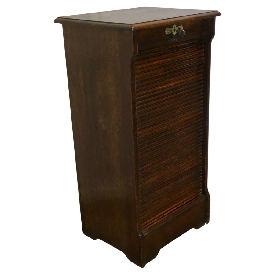Art Deco Tambour Fronted Oak Filing Cabinet