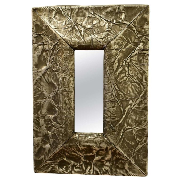Art Nouveau Style Wall Mirror, Made in Hand Beaten Metal