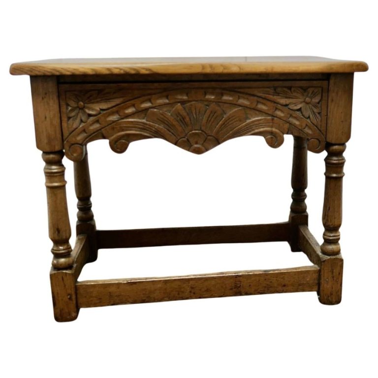 Arts and Crafts Oak Joint Stool, Occasional Table with Drawer