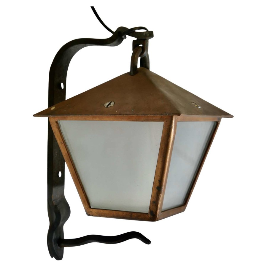 Attractive Iron and Copper Wall Lantern This is a good size Copper Wall Lantern