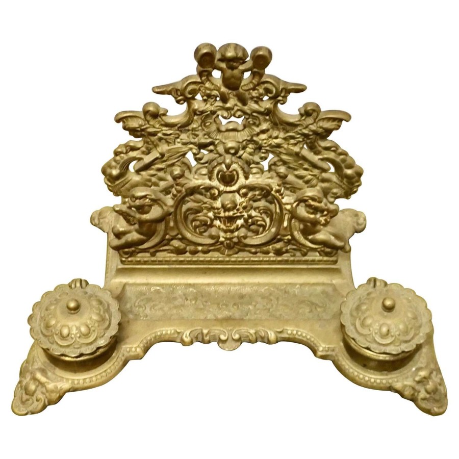 Baroque Style Putti Letter Rack with 2 Inkwells This is a very grand