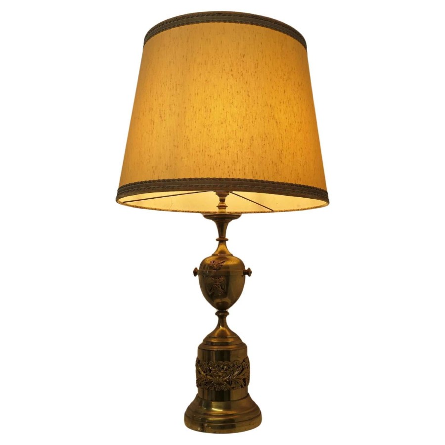 Brass Table Lamp with Italian Classical Mask and Mounts to the Base