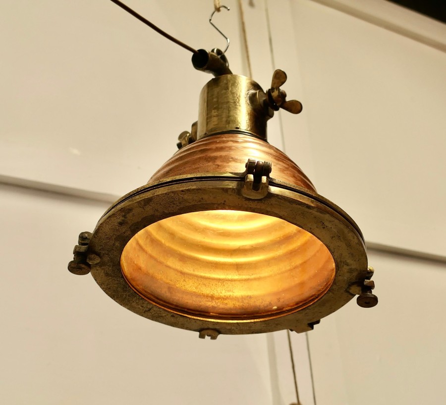 Copper and Brass Vintage Nautical Search Light or Spot Light - Image 7