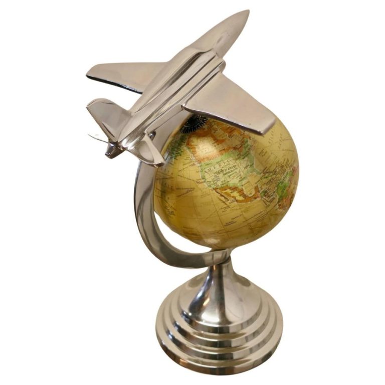Desk Ornament World Globe with Chrome Model Aeroplane A super piece a