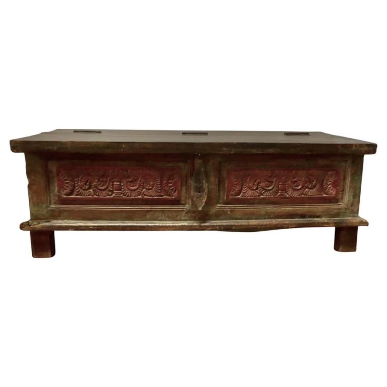 Folk Art Painted Storage Chest, Coffee Table
