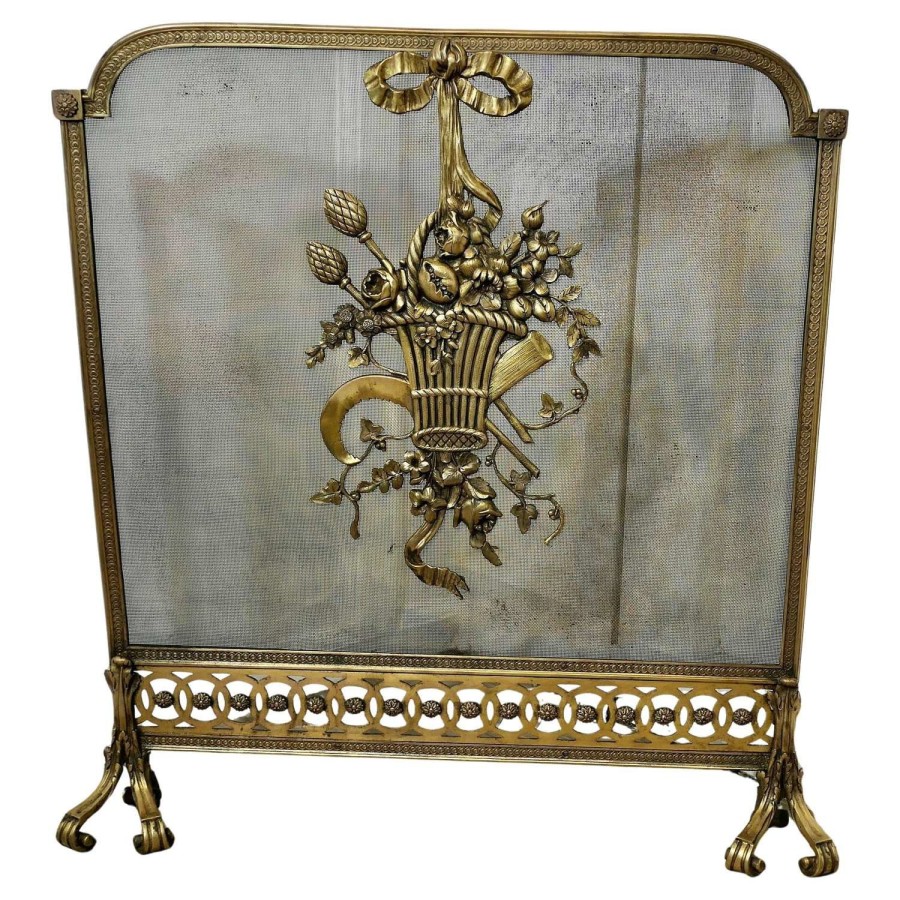 Free Standing French Brass Rococo Fire Guard, Spark Screen The Fire guard is a