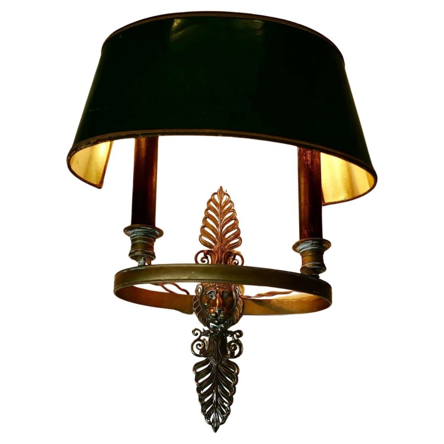 French Green Toleware and Brass Twin Bouillotte Wall Light A lovely piece