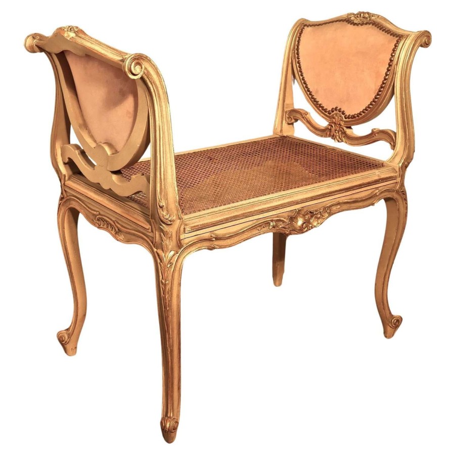 French Louis Philippe Dusky Pink and Gilt Boudoir Window Seat