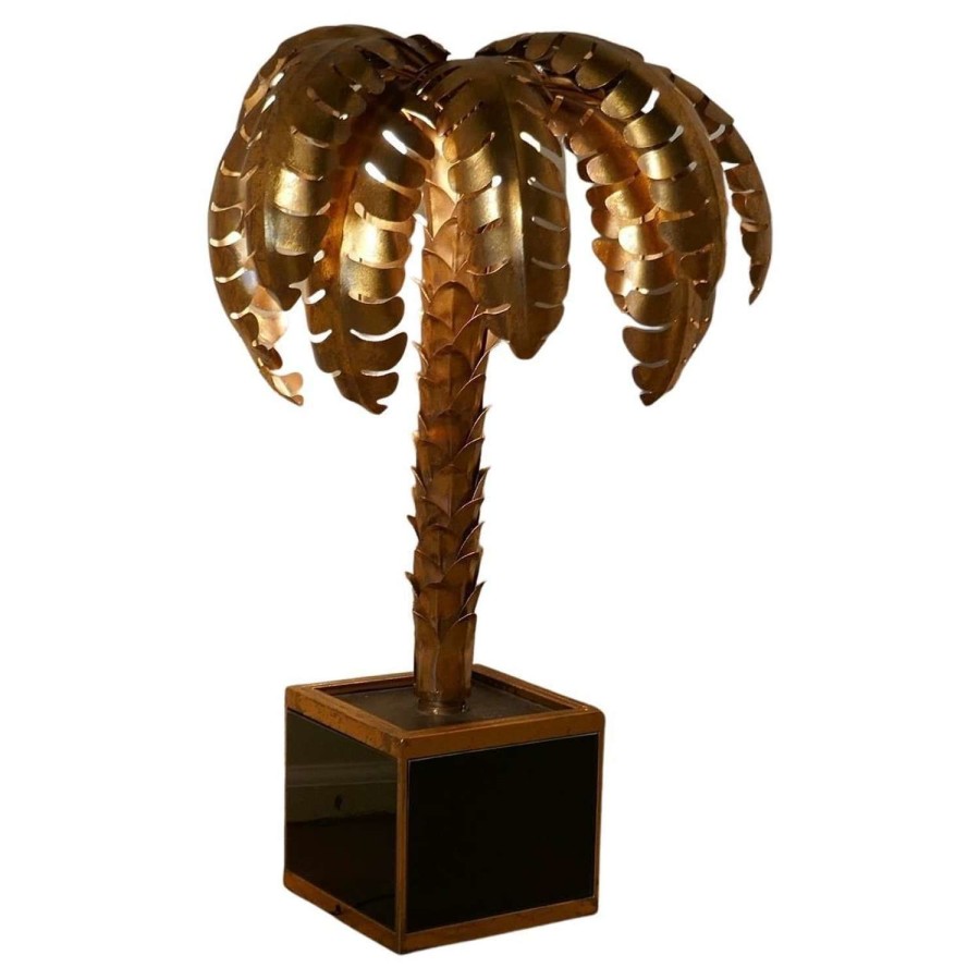French Mason Jansen Style Palm Tree Tole Ware Table Lamp