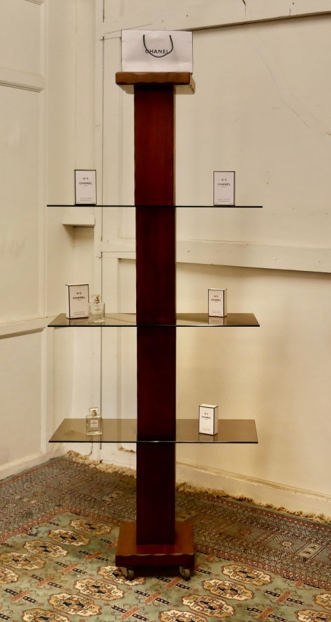 French Mid Century Modern Teak and Smoked Glass Etagère, Display Shelf - Image 3